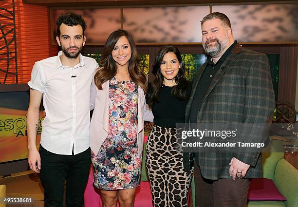 Jay Baruchel, Satcha Pretto, America Ferrera and Dean DeBlois are seen on the set of Despierta America to promote the movie 'How to Train Your Dragon...