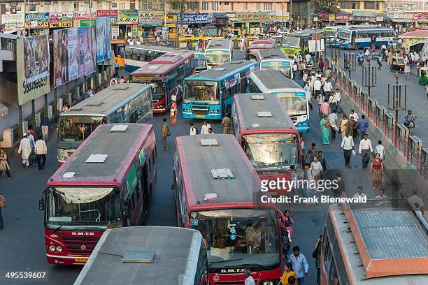 Chaotic bus traffic at Kempegowda Bus Station, more commonly known as Majestic Bus Station.