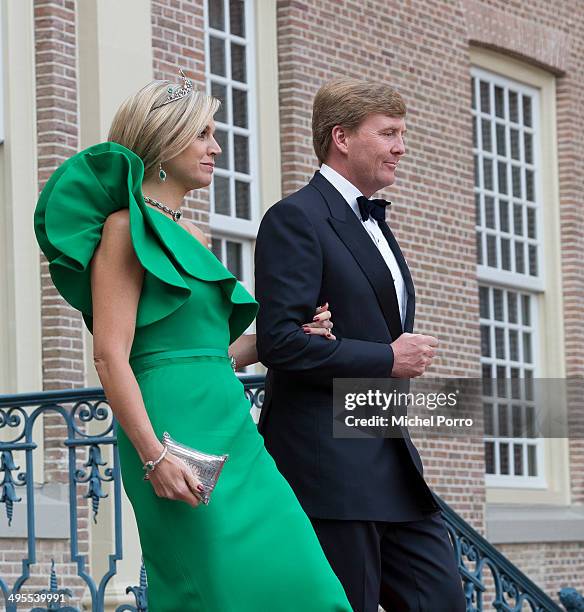 King Willem-Alexander of The Netherlands and Queen Maxima of The Netherlands arrive at the Loo Royal Palace for dinner on June 3, 2014 in Apeldoorn,...