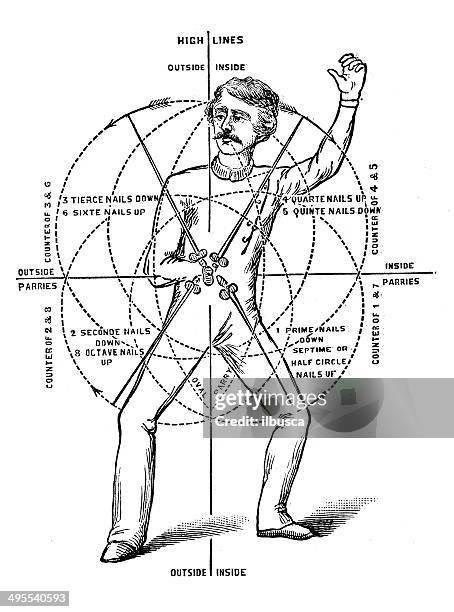 antique illustration of fencer - fencing sport stock illustrations