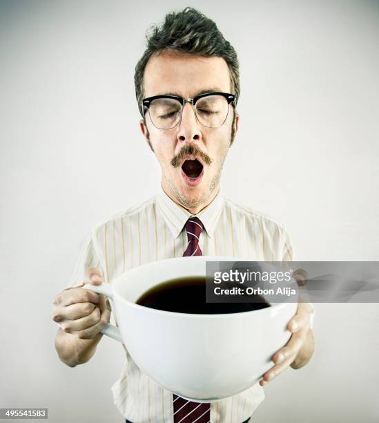 businessman drinking cofffe - coffee moustache stock pictures, royalty-free photos & images