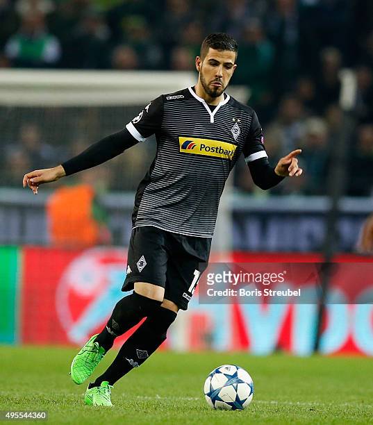 Alvaro Dominguez of Borussia Monchengladbach runs with the ball during the UEFA Champions League Group D match between VfL Borussia Monchengladbach...