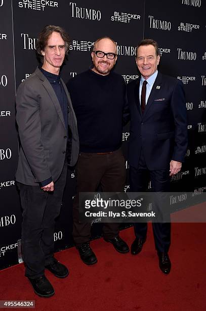 Director Jay Roach, Comedian Louis C.K. And Actor Bryan Cranston attend the "Trumbo" New York premiere at MoMA Titus Two on November 3, 2015 in New...