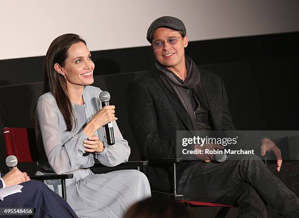 Angelina Jolie and Brad Pitt attend an official Academy Screening of BY THE SEA hosted by The Academy Of Motion Picture Arts And Sciences on November...