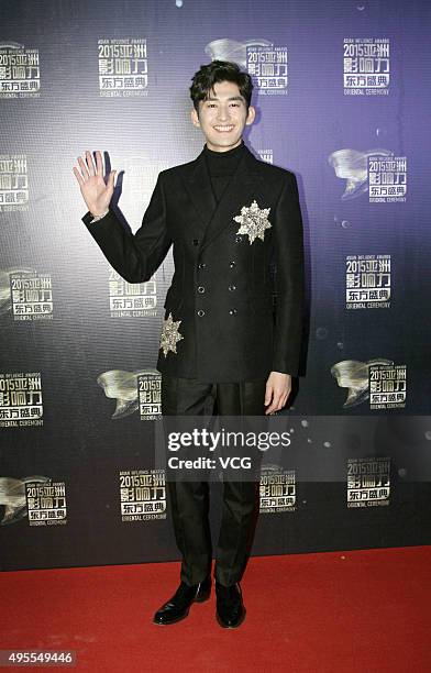 Actor Hans Zhang arrives at the red carpet of the 2015 Asian Influence Award Oriental Ceremony at Beijing Workers' Gymnasium on November 3, 2015 in...