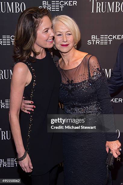 Actresses Diane Lane and Dame Helen Mirren attend the "Trumbo" New York premiere at MoMA Titus Two on November 3, 2015 in New York City.