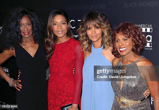 Actresses Trina Parks, Naomi Harris, Halle Berry and Gloria Hendry attend "Spectre" - The Black Women of Bond tribute at the California African...