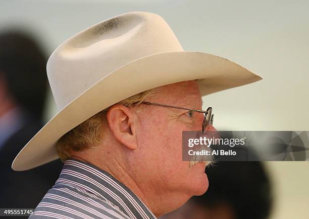 Co owner of California Chrome Steve Coburn looks on during the Belmont stakes Draw at Belmont Park on June 4, 2014 in Elmont, New York