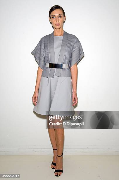 Model poses wearing Josie Natori Resort 2015 Ready to Wear at the Natori Showroom on June 4, 2014 in New York City.