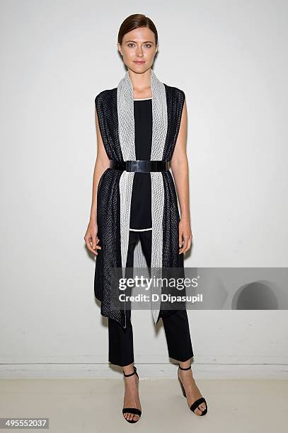 Model poses wearing Josie Natori Resort 2015 Ready to Wear at the Natori Showroom on June 4, 2014 in New York City.