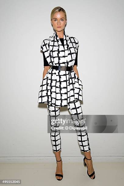 Model poses wearing Josie Natori Resort 2015 Ready to Wear at the Natori Showroom on June 4, 2014 in New York City.