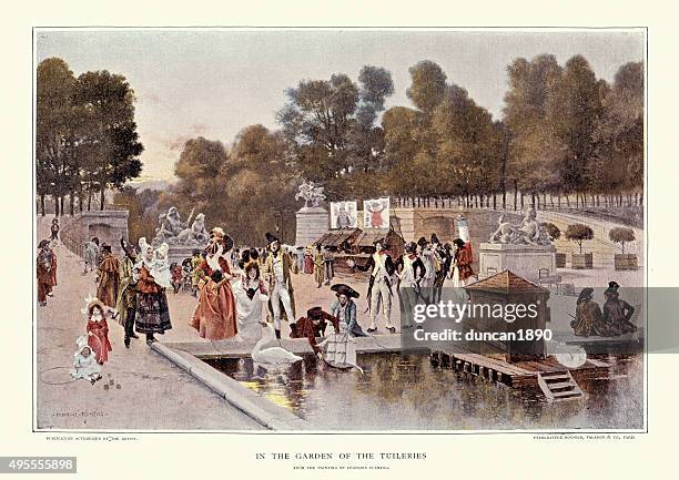 in the garden of the tuileries - french garden stock illustrations