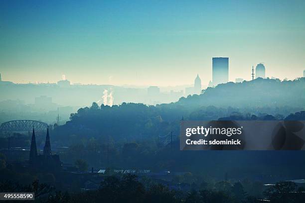 early morning pittsburgh pennsylvania hills and city - pittsburgh stock pictures, royalty-free photos & images