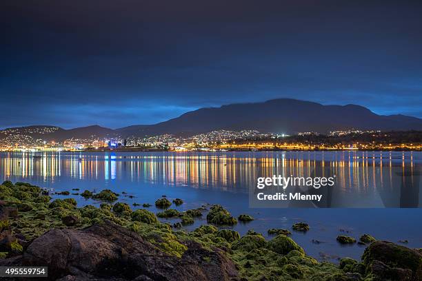 hobart tasmania city reflections night australia - hobart stock pictures, royalty-free photos & images