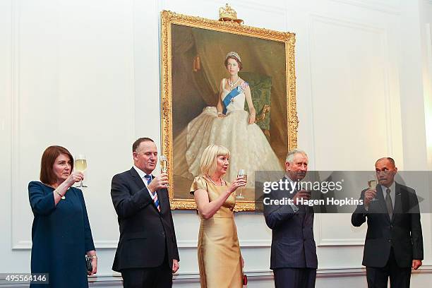 From left, Bronagh Key, Prime Minister John Key, Lady Janine Mateparae, Prince Charles, Prince of Wales, and Governor-General Sir Jerry Mateparae...