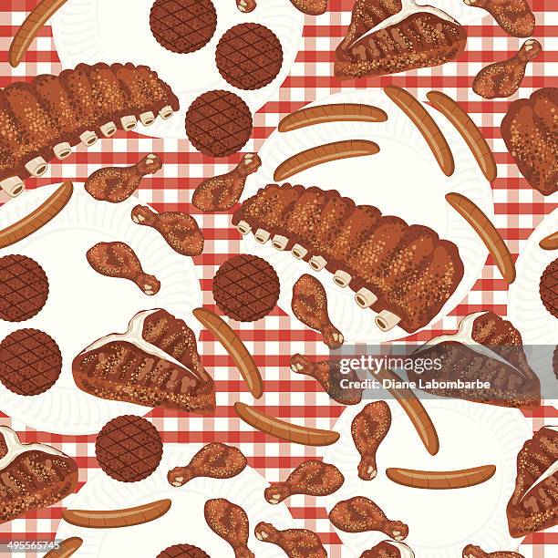 bbq meat seamless pattern - double hotdog stock illustrations