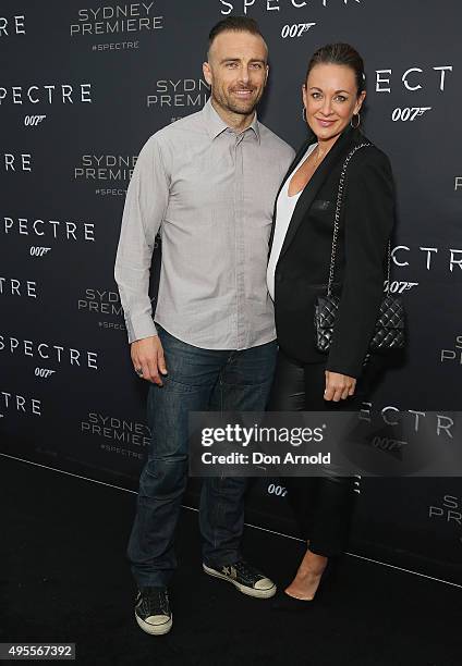 Steve Willis and Michelle Bridges arrive ahead of the Australian premiere of the latest James Bond film "SPECTRE" on November 4, 2015 in Sydney,...