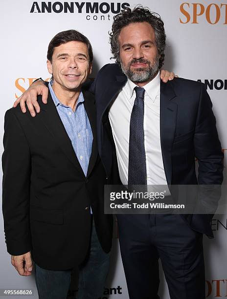 Michael Rezendes and Mark Ruffalo attend the screening of Open Roads Films' "Spotlight" on November 3, 2015 in Los Angeles, California.