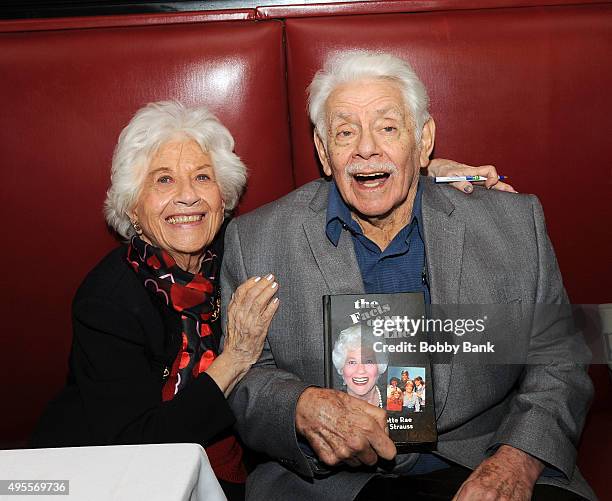 Actress Charlotte Rae and Jerry Stiller attend the Charlotte Rae book signing of "The Facts of My Life" at Sardi's on November 3, 2015 in New York...