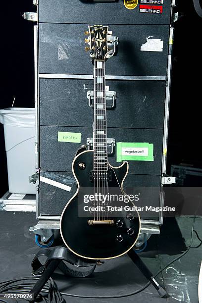 Les Paul Custom electric guitar belonging to Paul Banks, guitarist with American indie rock group Interpol, photographed before a live performance at...