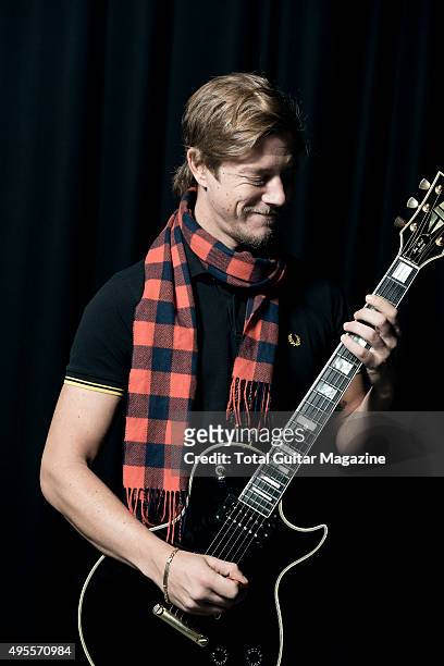 Portrait of musician Paul Banks, guitarist and vocalist with American indie rock group Interpol, photographed before a live performance at The...