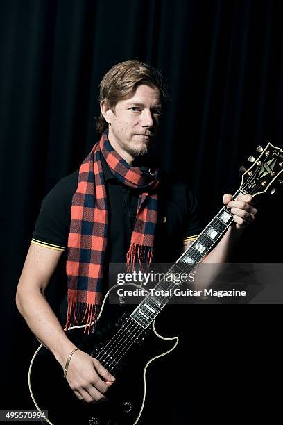 Portrait of musician Paul Banks, guitarist and vocalist with American indie rock group Interpol, photographed before a live performance at The...