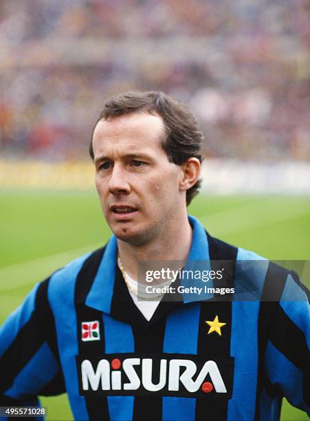 Inter Milan player Liam Brady looks on before a match circa 1985, Brady played for the Italian club between 1984 and 1986.