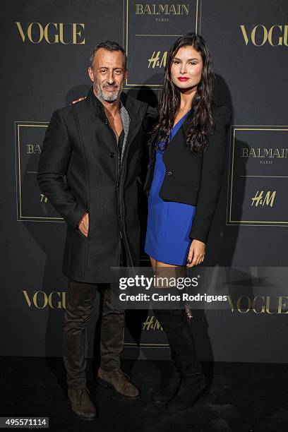 Portuguese model Milene Cardoso and Portuguese shoes designer luis Onofre during the Balmain Launch Event in Lisbon on November 3, 2015 in Lisbon,...