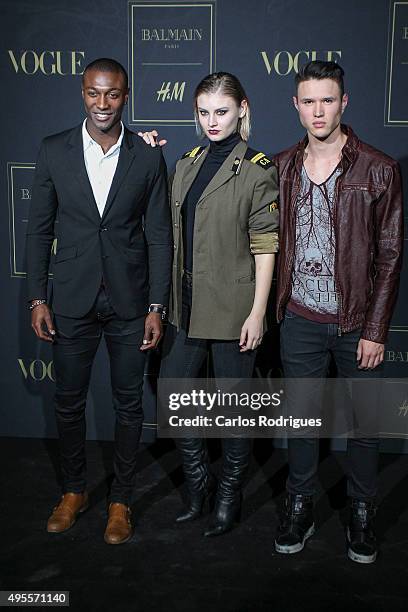 Portuguese Model Mauro Lopes, Yuliya and Andre Chee during the Balmain Launch Event in Lisbon on November 3, 2015 in Lisbon, Portugal.