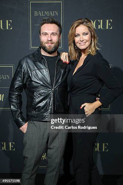 Portuguese TV Presenters Vanessa Oliveira and Nuno Eiro during the Balmain Launch Event in Lisbon on November 3, 2015 in Lisbon, Portugal.