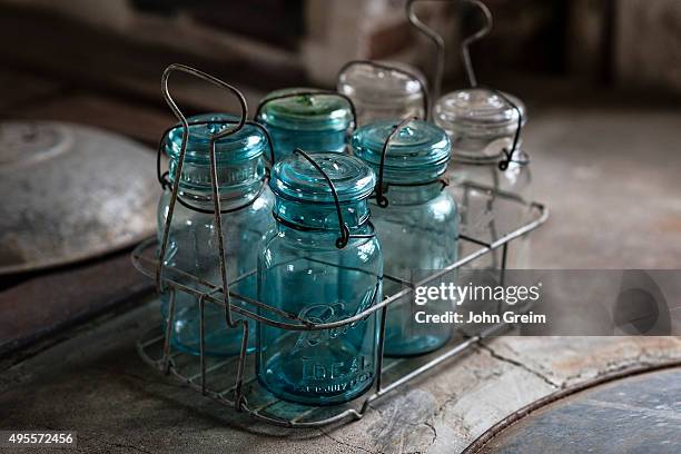 Antique preserve jars at Caterbury Shaker Village.