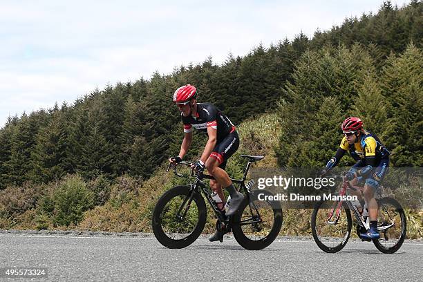 Michael Vink of Christchurch, and Brad Evans of Dunedin make the climb towards Manapouri during stage three of the Tour of Southland on November 4,...