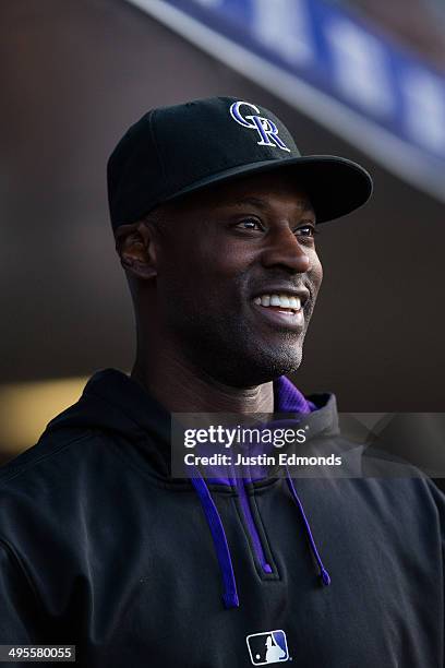 LaTroy Hawkins of the Colorado Rockies looks on against the San Francisco Giants at Coors Field on May 20, 2014 in Denver, Colorado.