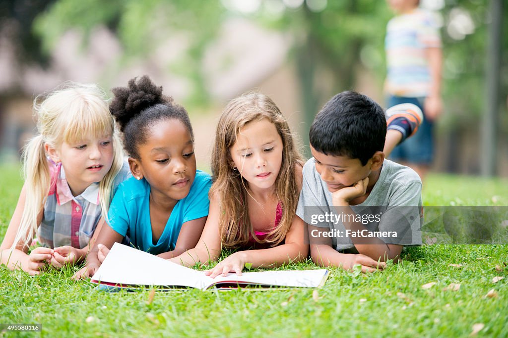 Looking at a Picture Book in the Park