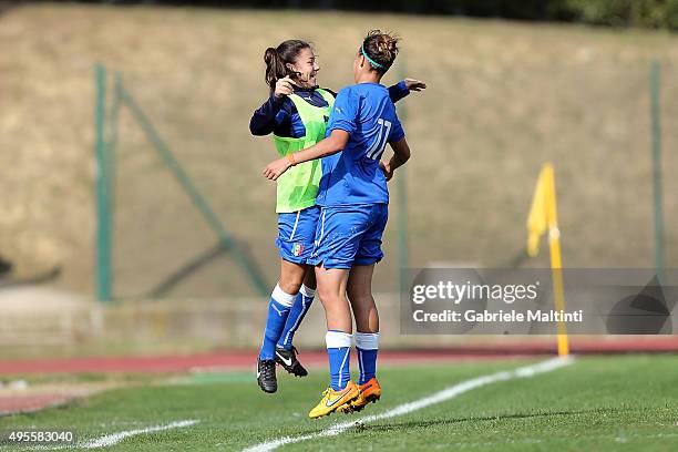 Valery Vigilucci of Italy U19 women's celebrates after scoring a goal during the international friendly match between Italy U19 and England U19 on...
