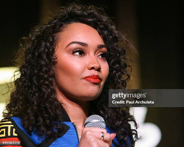 Singer Leigh-Anne Pinnock of the Girl Group Little Mix performs live at the Hard Rock Cafe on November 3, 2015 in Hollywood, California.