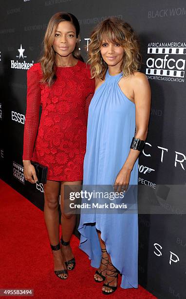 Actresses Naomie Harris and Halle Berry attend 'Spectre' The Black Women of Bond Tribute at California African American Museum on November 3, 2015 in...