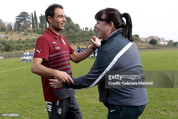 Enrico Sbardella manager of Italy U19 women's and Marley Mo manager of England U19 women's during the international friendly match between Italy U19...