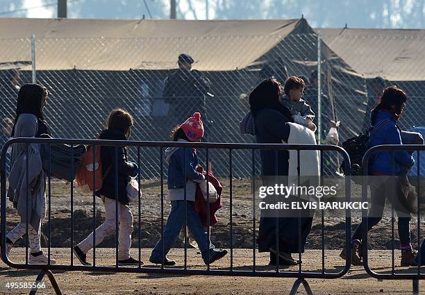 Migrants and refugees arrive to a transit camp in Slavonski Brod on November 4, 2015. Thousands of newly arrived migrants and asylum seekers are on...