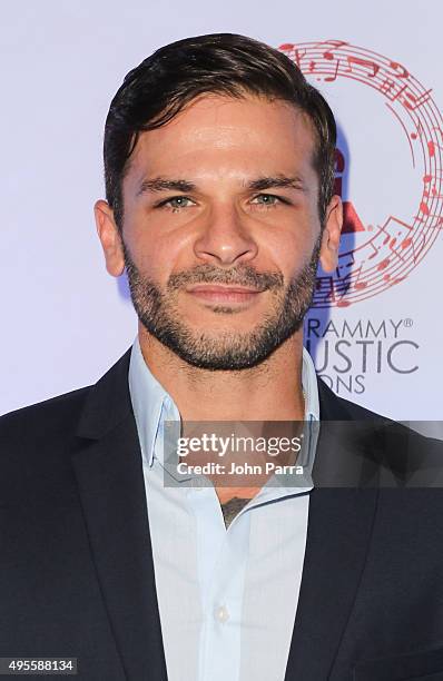 Pedro Capo arrives at the Latin GRAMMY Acoustic Session Miami with Diego Torres at New World Center on November 3, 2015 in Miami Beach, Florida.