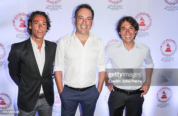 Cafe Quijano arrives at the Latin GRAMMY Acoustic Session Miami with Diego Torres at New World Center on November 3, 2015 in Miami Beach, Florida.