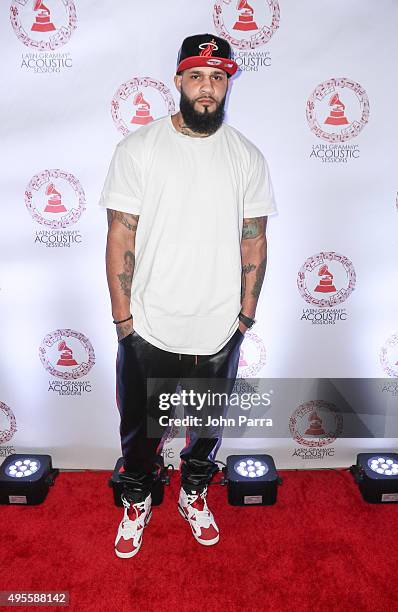 El B arrives at the Latin GRAMMY Acoustic Session Miami with Diego Torres at New World Center on November 3, 2015 in Miami Beach, Florida.