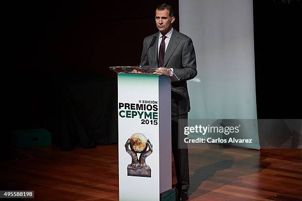 King Felipe VI of Spain attends the CEPYME 2015 Awards at the Reina Sofia Museum on November 4, 2015 in Madrid, Spain.