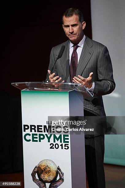 King Felipe VI of Spain attends the CEPYME 2015 Awards at the Reina Sofia Museum on November 4, 2015 in Madrid, Spain.