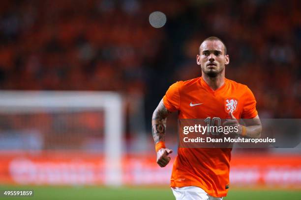 Wesley Sneijder of Netherlands in action during the International Friendly match between The Netherlands and Wales at Amsterdam Arena on June 4, 2014...