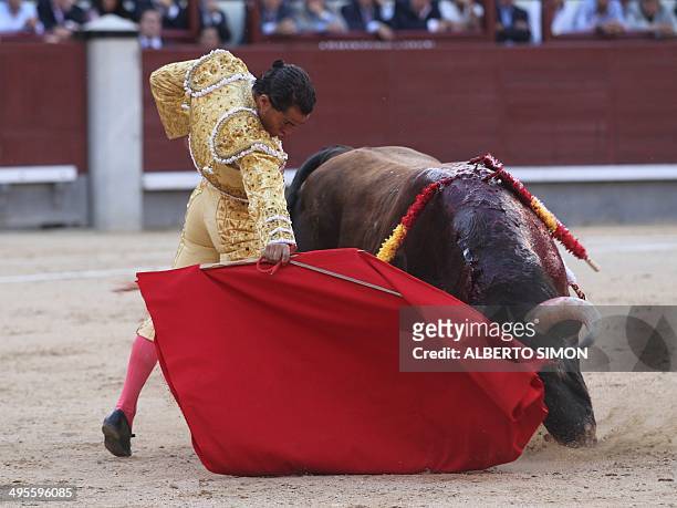Spanish matador Ivan Fandiño performs a pass to a bull during the San Isidro Feria at Las Ventas bullring in Madrid on June 4, 2014. AFP PHOTO/...