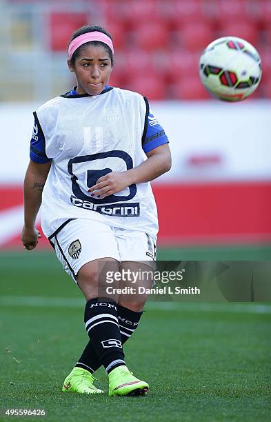 Desiree Scott of Notts Ladies County FC during warm up prior to the WSL Continental Cup Final between Arsenal Ladies FC and Notts County Ladies FC at...