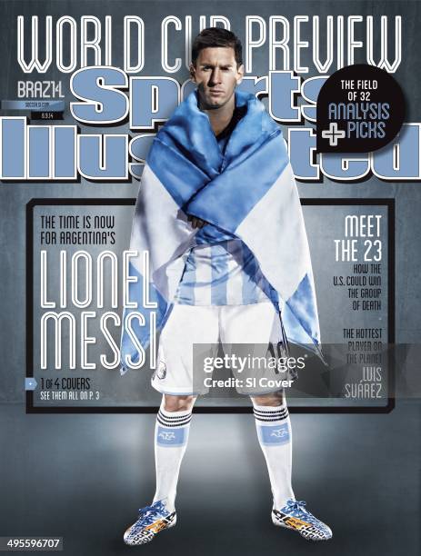 June 9, 2014 Sports Illustrated via Getty Images Cover: Soccer: FIFA World Cup Preview: Portrait of Argentina Men's National Team forward Lionel...