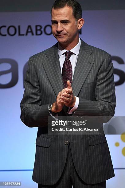 King Felipe VI of Spain attends the CEPYME 2015 Awards at the Reina Sofia Museum on November 4, 2015 in Madrid, Spain.