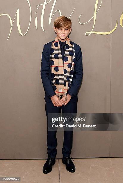 Romeo Beckham arrives at the Burberry Festive film premiere at 121 Regent Street on November 3, 2015 in London, England.